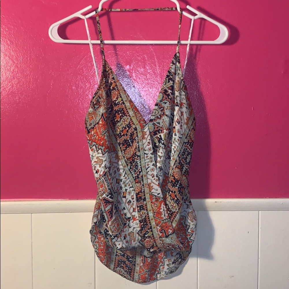 Backless halter patterned top
